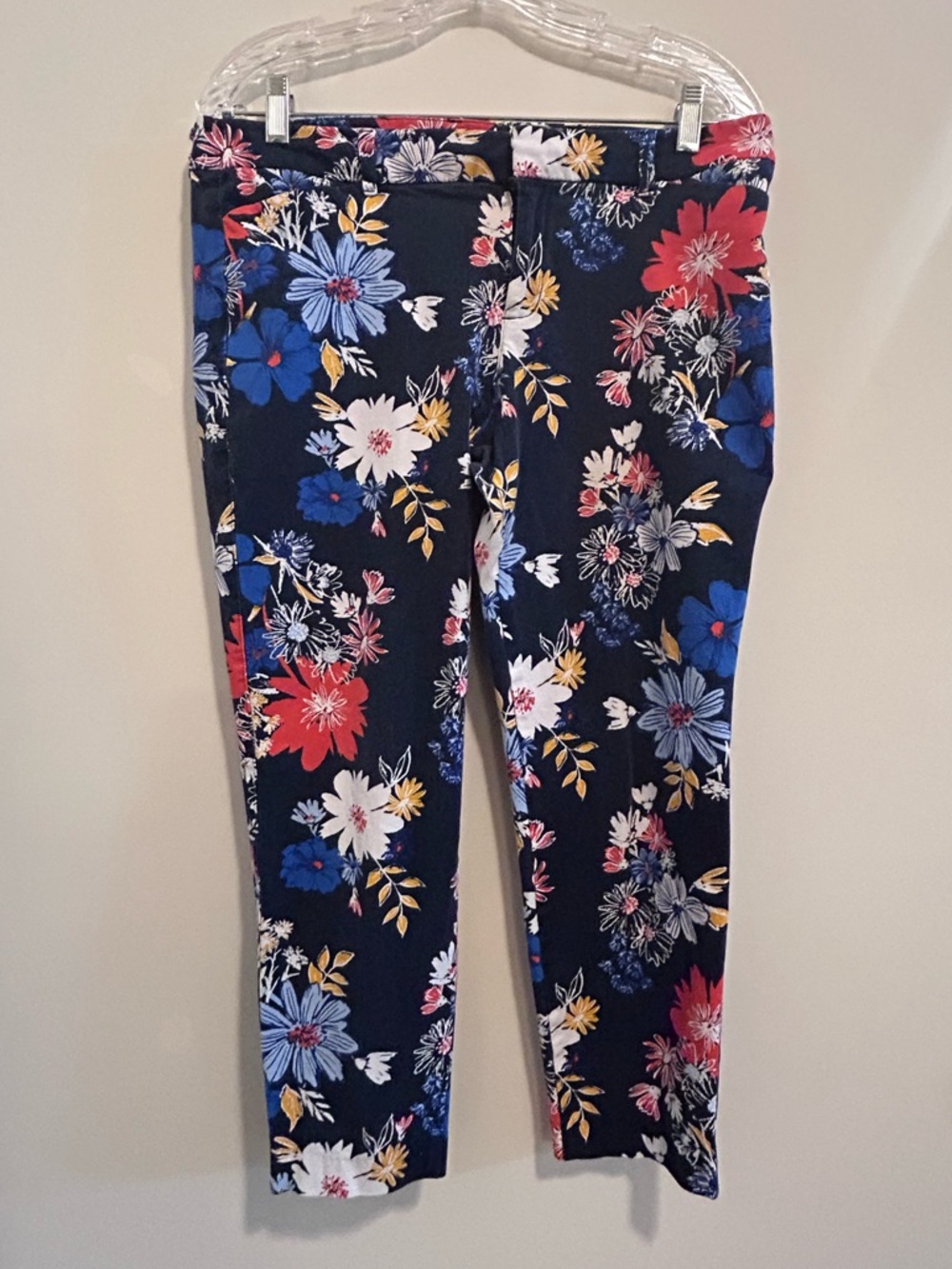 Old Navy Navy Floral Pixie Pants with Red and Yellow Blooms